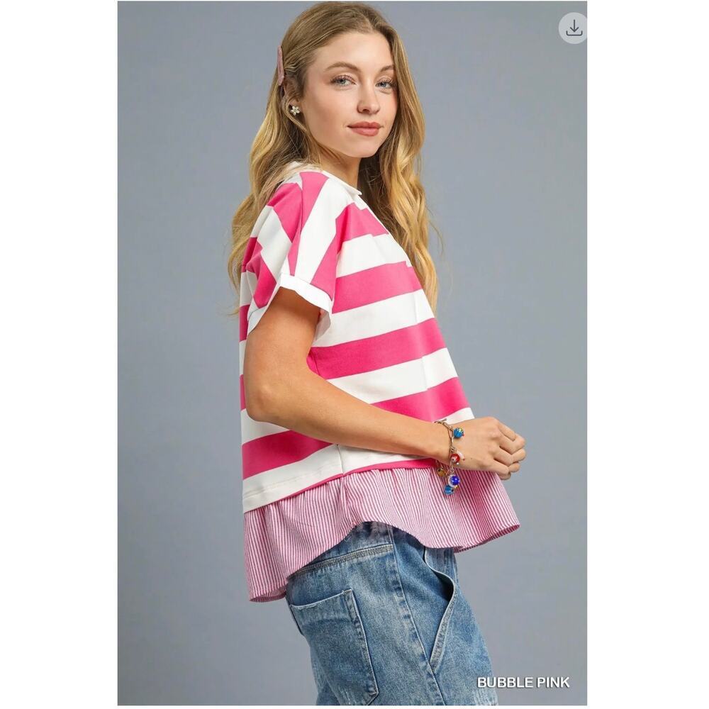 Umgee - Chic Contrast Stripe Collared Top - Small - Picture 4 of 6
